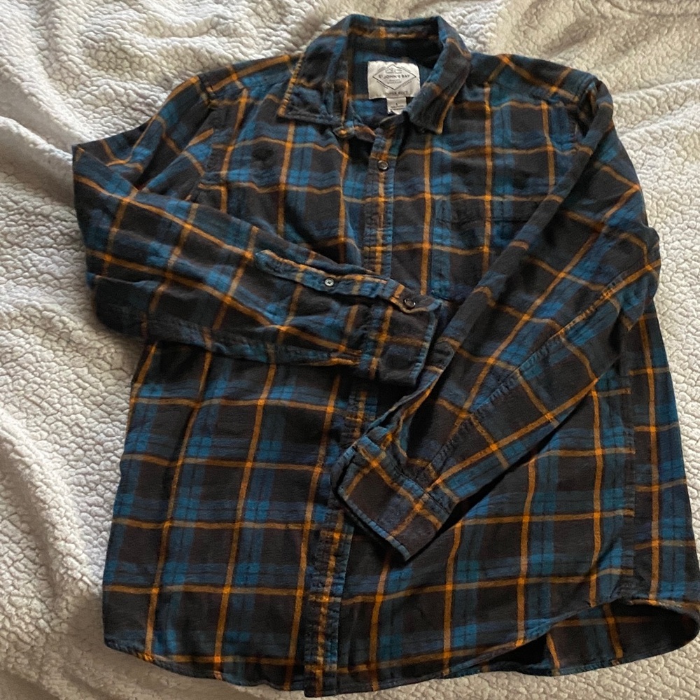 St. John's Bay Blue and Orange Plaid Flannel